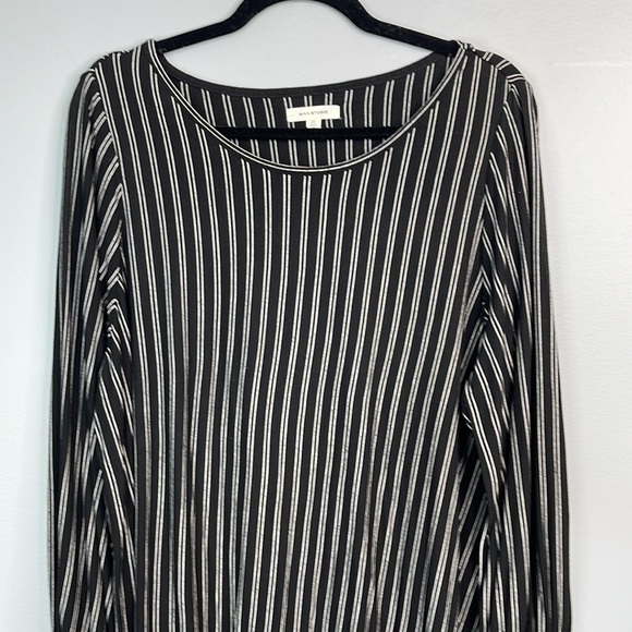 Max Studio Striped Tunic Top Black White Tied Sleeve Cuffs Stretch Plus Size 2X - Picture 3 of 12